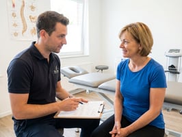 Patient receiving hands-on manual therapy treatment at a physical therapy clinic in Mountain View