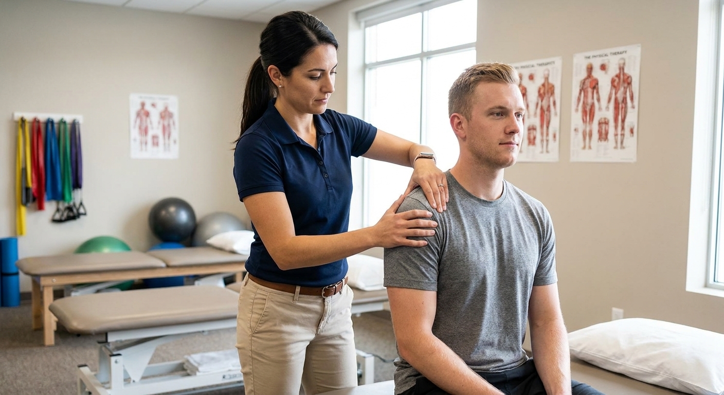 Patient receiving manual therapy on their shoulder from a physical therapist at a physical therapy clinic in Mountain View, CA