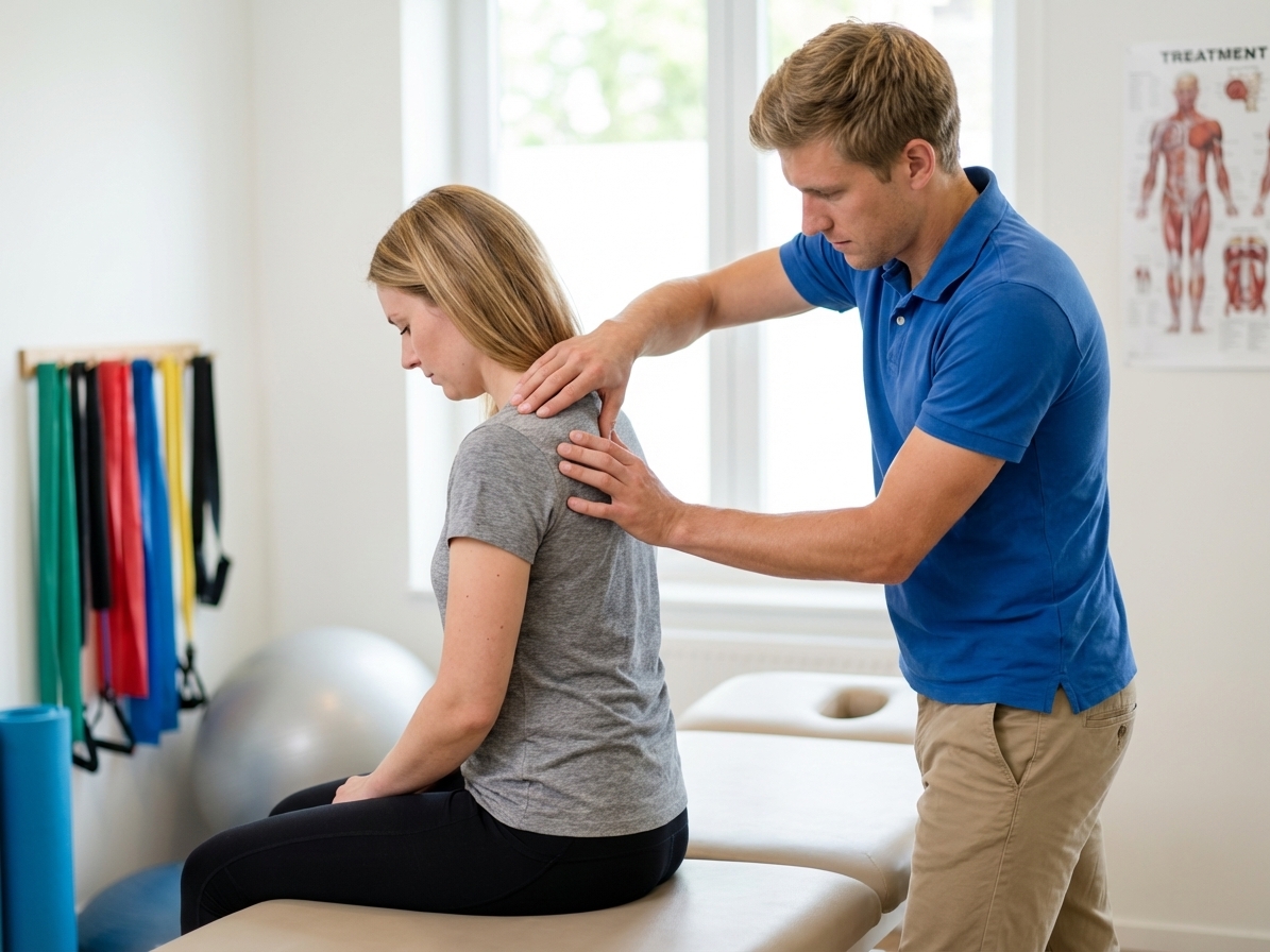 Patient receiving hands-on manual therapy treatment at a physical therapy clinic in Mountain View