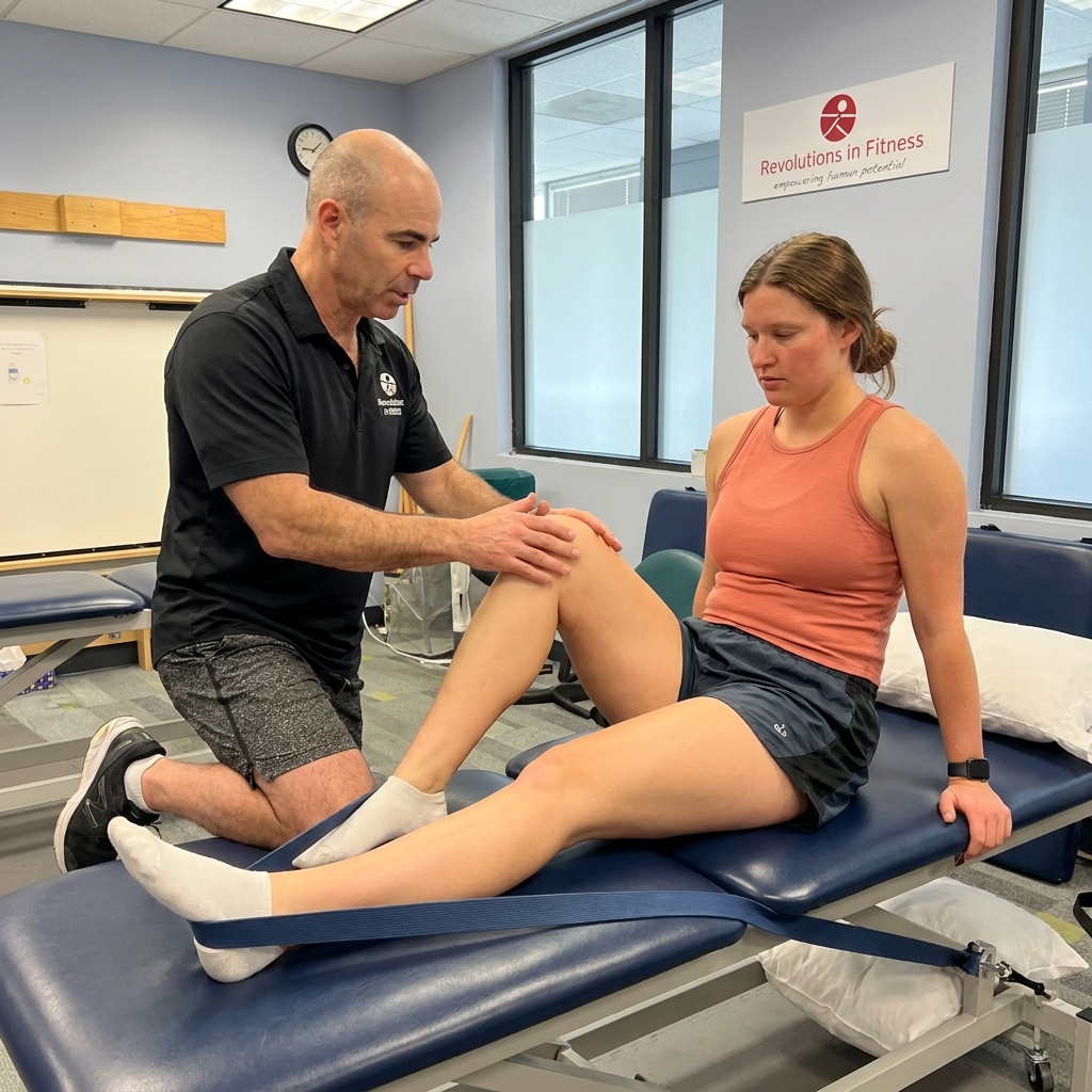 Patient working with a provider at a physical therapy clinic in Mountain View, CA during a one-on-one lower body rehabilitation session