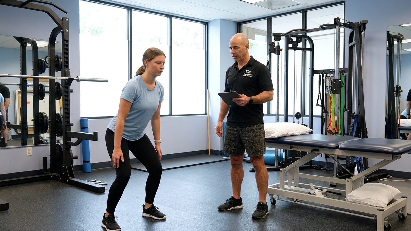 Patient undergoing a movement assessment with a physical therapist at a manual therapy and sports physical therapy clinic in San Jose, CA
