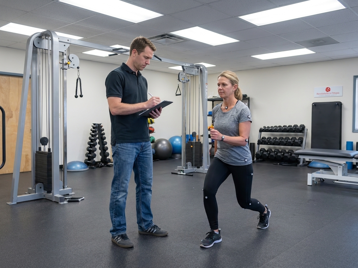 Patient working with a provider at a manual therapy physical therapy clinic in San Jose, CA during a biomechanical movement assessment