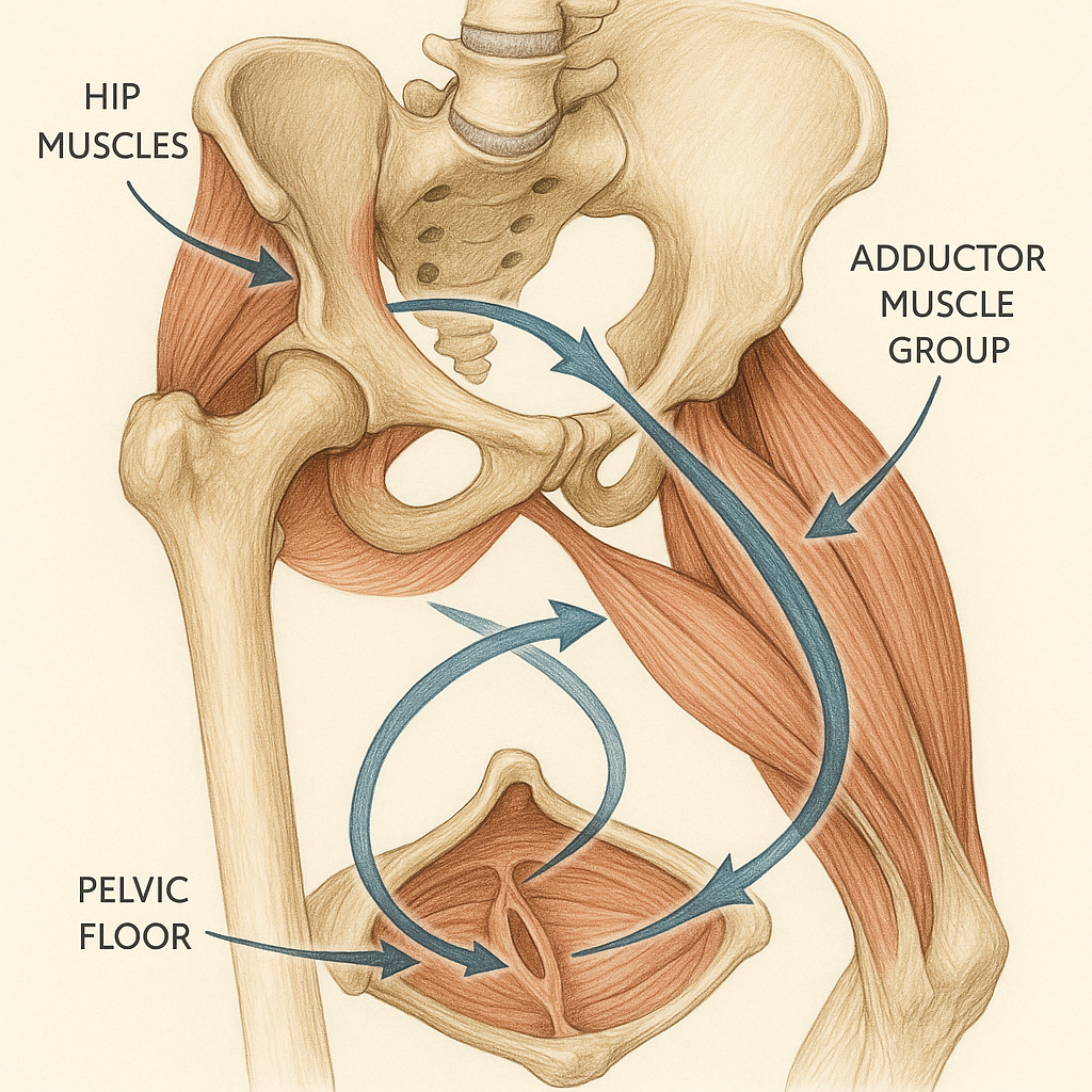 A detailed anatomical illustration showing the con