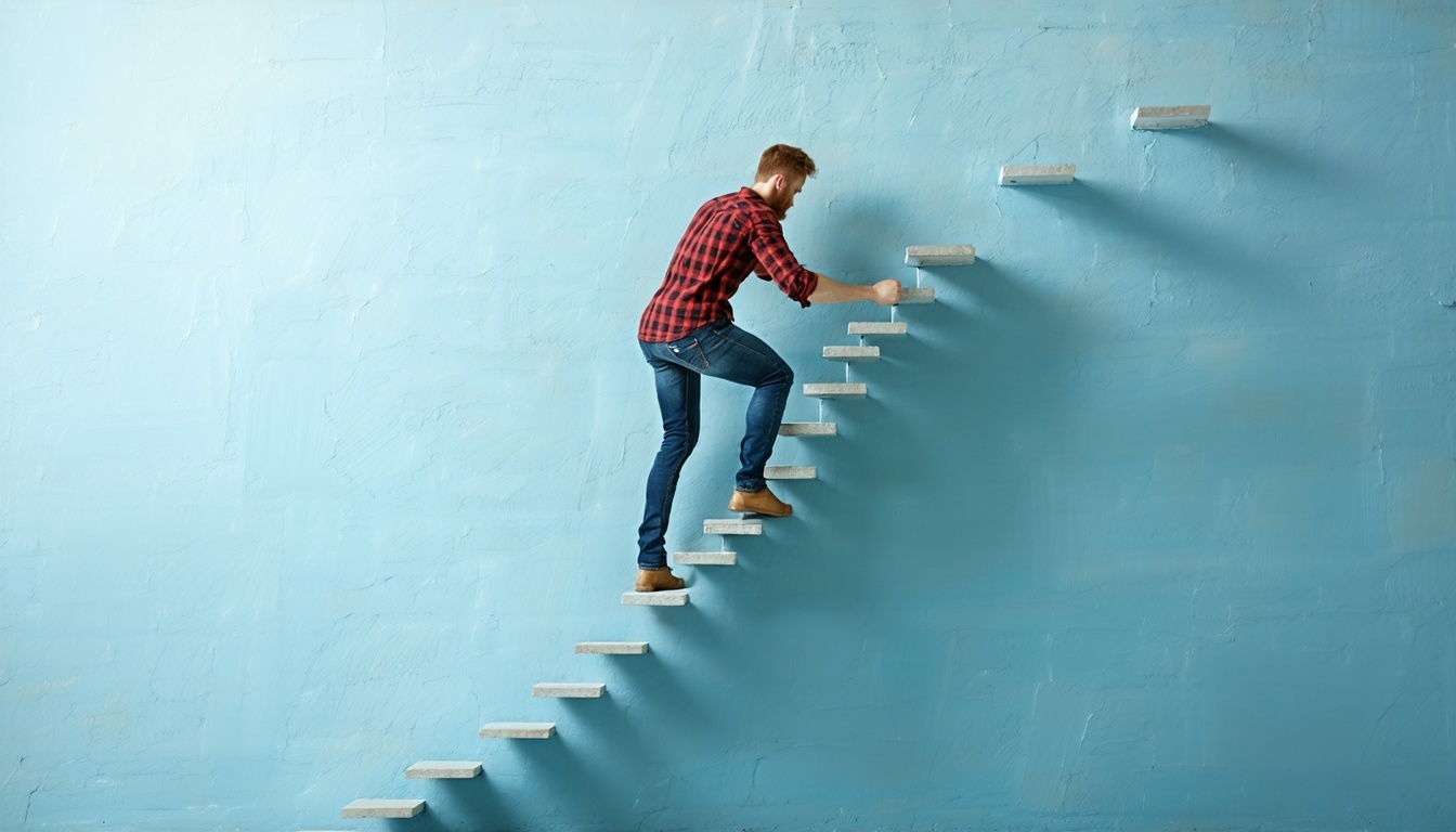 A determined individual climbing a ladder, symboli