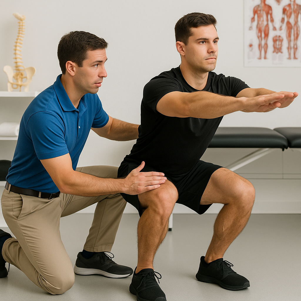 A physical therapist guiding an athlete through a