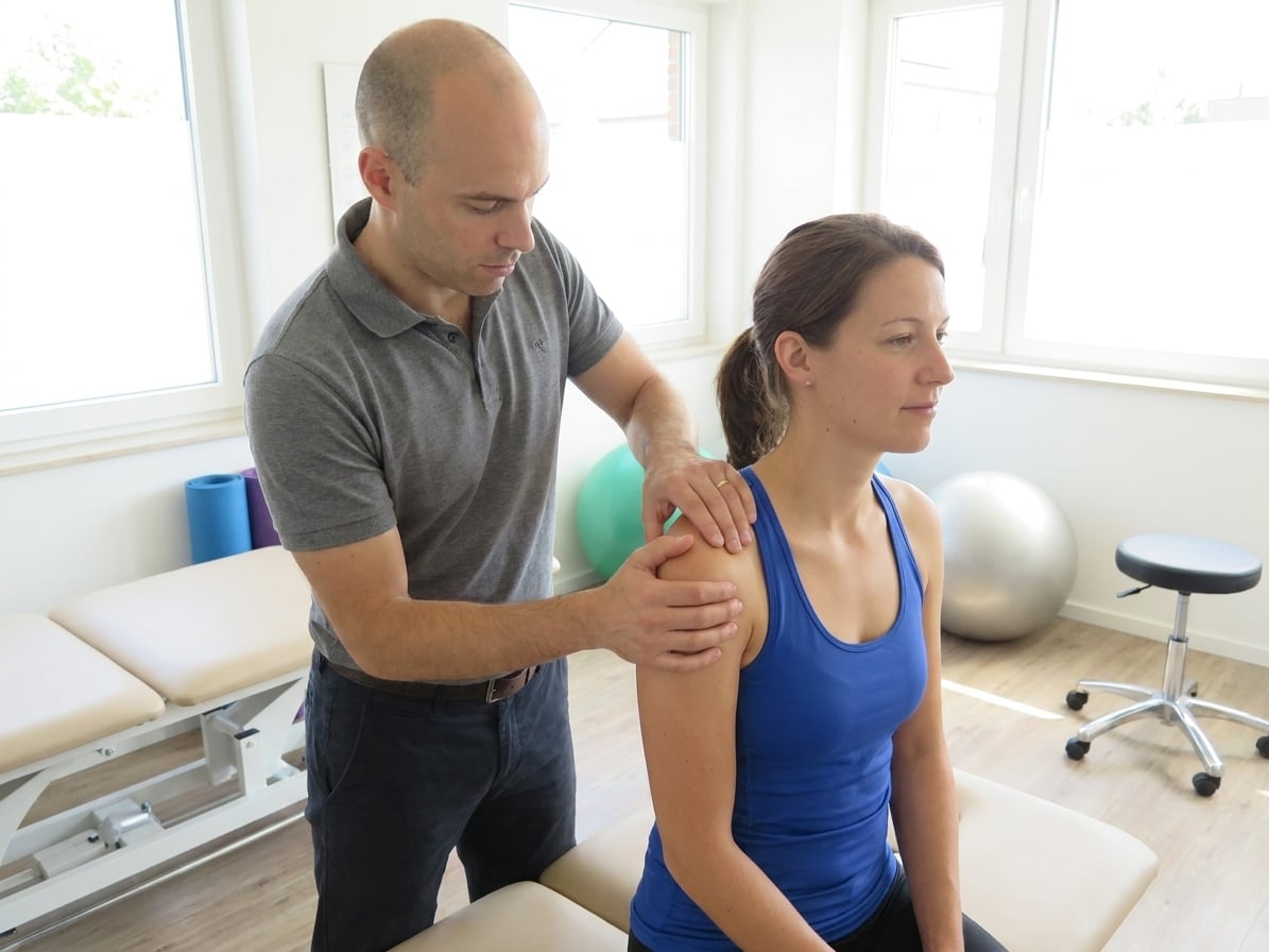 Patient working with a provider at a manual therapy physical therapy clinic in San Jose, CA during a biomechanical movement assessment