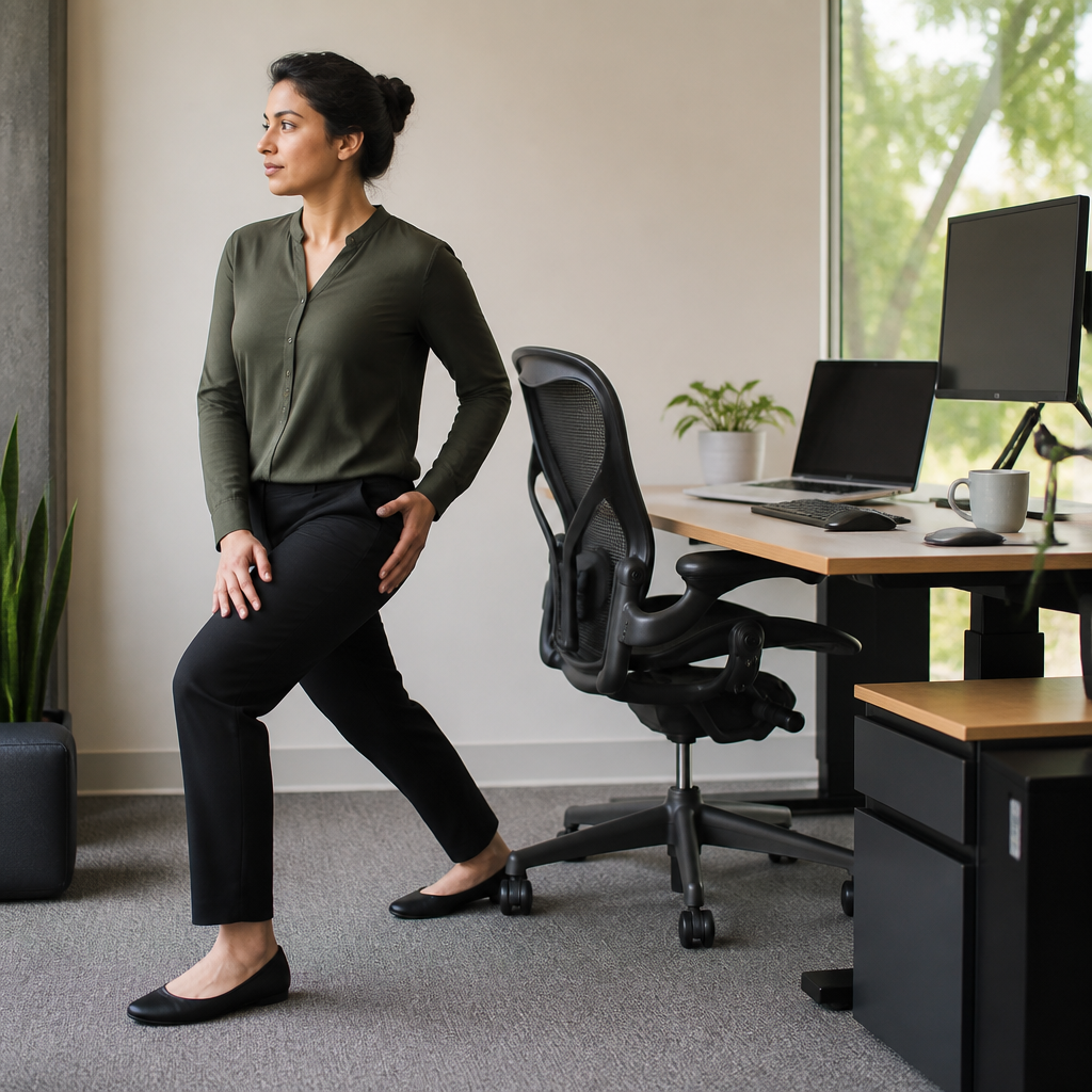 Desk Worker Stretching at Ergonomic Workstation